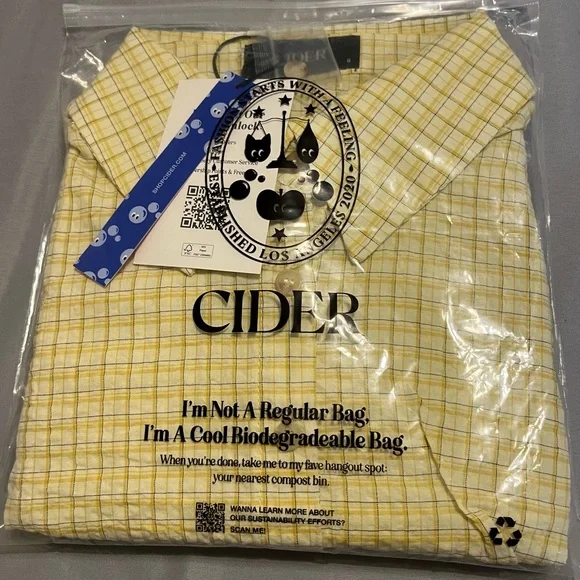 NWT Women’s Cider Tartan Yellow Check Pattern Button Up Shirt Sz S - Picture 7 of 7